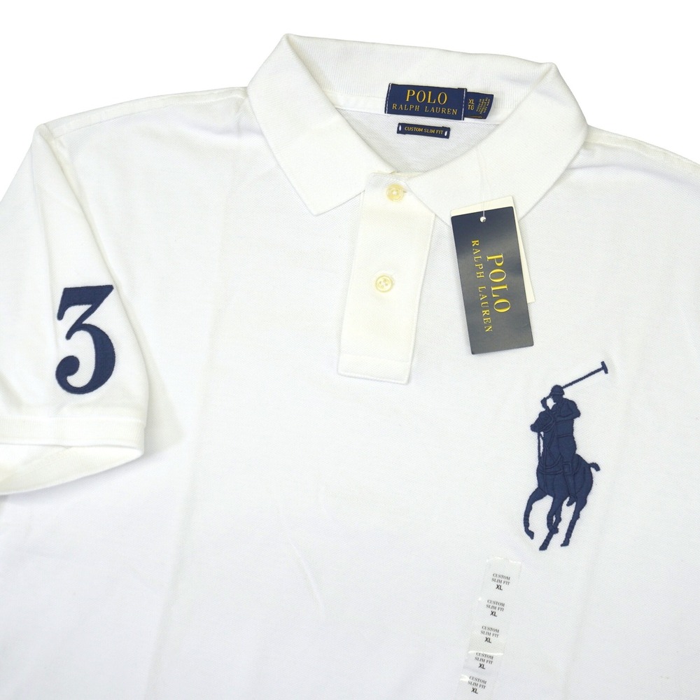 Polo Ralph Lauren Polo Shirt Mens XL White Big Pony Custom Slim Fit Short Sleeve